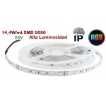 Tira LED 5 mts Flexible 24V 72W 300 Led SMD 5050 IP54 RGB Alta Luminosidad Tira LED 5 mts Flexible 24V 72W 300 Led SMD 5050 IP54 RGB Alta Luminosidad